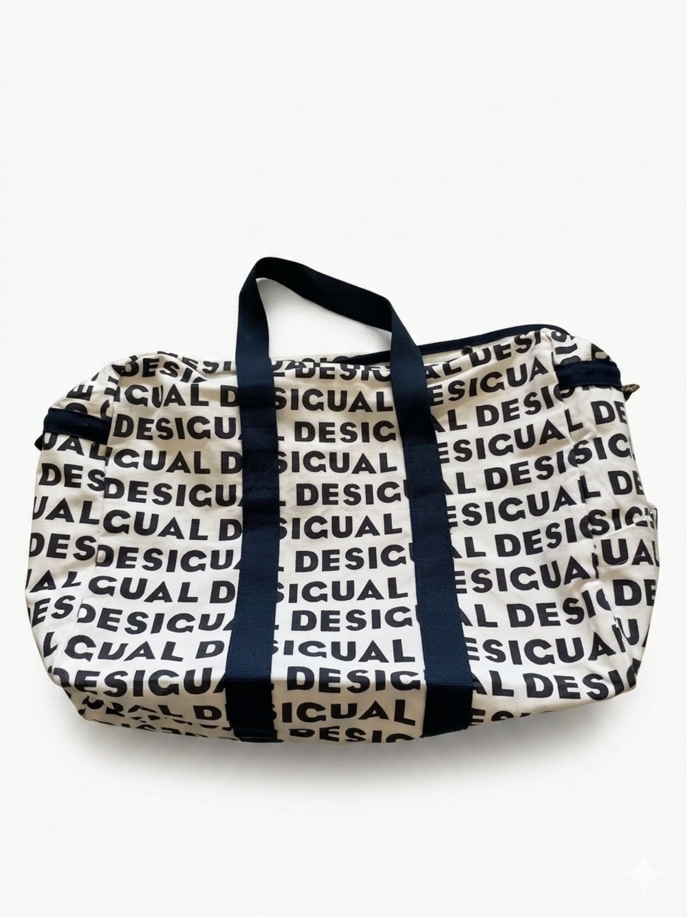 Desigual navy and white canvas logo tote duffel weekender canvas bag